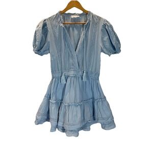 Mable Tiered  Mini Dress Blue Puff Sleeve Ruffle Cottagecore Size M‎ Flounce